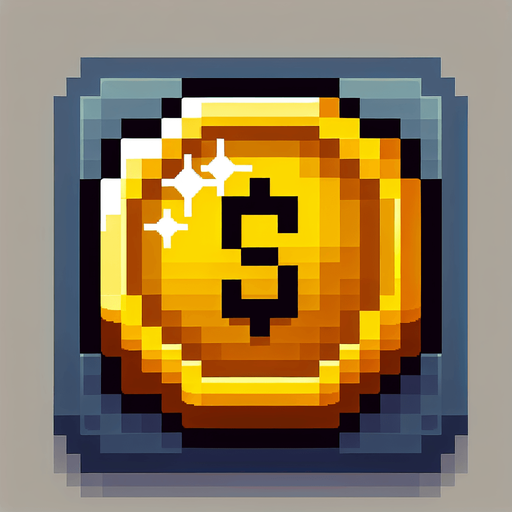pixel gold coin.
Single Game Texture.  In-Game asset.  2d.  Blank background.  High contrast.  No shadows. coins
