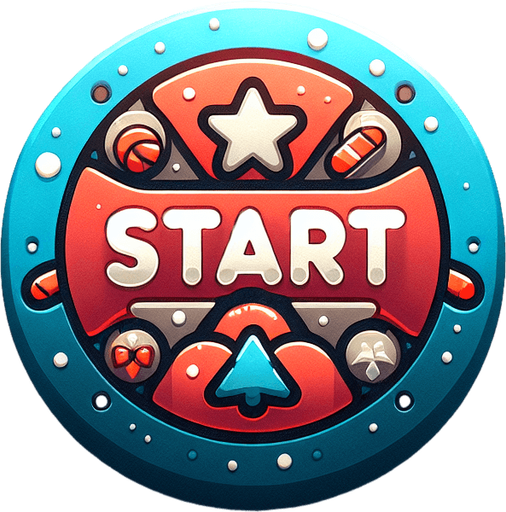 кнопка "Старт" в різдвяному стилі.
Single Game Texture. In-Game asset. 2d. Blank background. High contrast. No shadows.