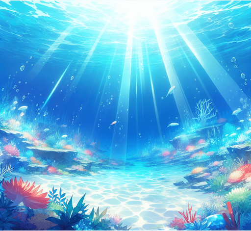 underwater, ocean, anime landscape
Single Game Texture. In-Game asset. 2d. Blank background. High contrast. No shadows.