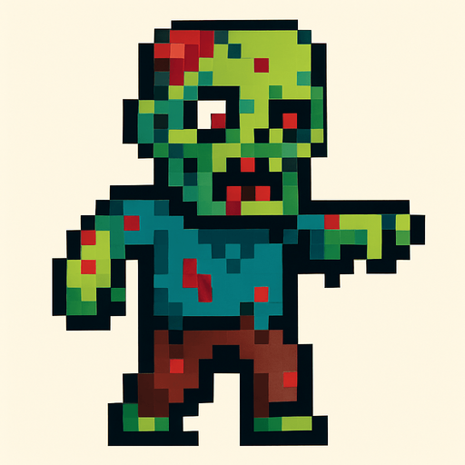 un zombi de pixeles.
In-Game asset.  2d.  High contrast.  No shadows
