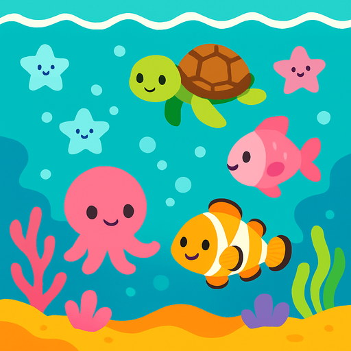 Fond d'écran océan mignon.
In-Game asset.  2d.  High contrast.  No shadows