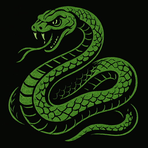 harry potter temasında korkutucu bir yılan yeşil renkte.
In-Game asset.  2d.  High contrast.  No shadows