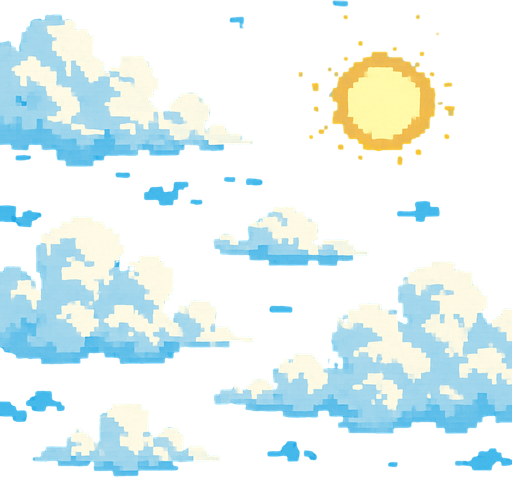 a cloudy and sunny pixel art sky.
In-Game asset.  2d.  High contrast.  No shadows