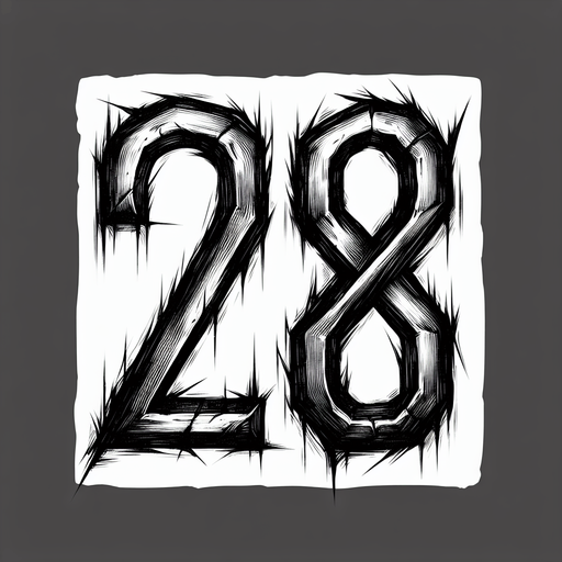 the number 28 written in black, make the numbers eerie.
Single Game Texture. In-Game asset. 2d. Blank background. High contrast. No shadows.
