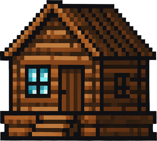 casa de madera de pixeles.
In-Game asset.  2d.  High contrast.  No shadows. casa de madera