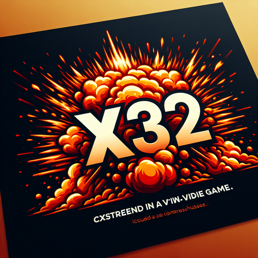 爆炸，里面有“X32”的字样,暖色调.
Single Game Texture. In-Game asset. 2d. Blank background. High contrast. No shadows.