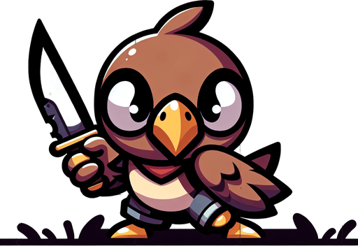 chick. knife. chick hold knife hand. 2D Single Monster. In-Game asset. 2d. Blank background. High contrast. No shadows..