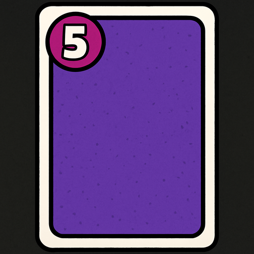 Rectangular card numbered 5, with a white border around it and a purple background..
In-Game asset.  2d.  High contrast.  No shadows