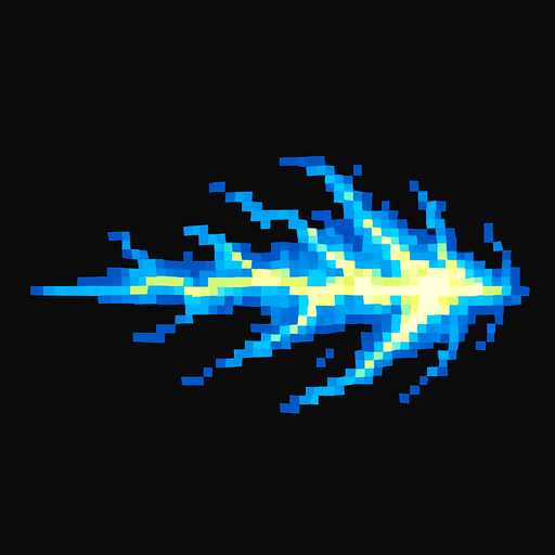 Un proyectil de electricidad pixelar.
In-Game asset.  2d.  High contrast.  No shadows