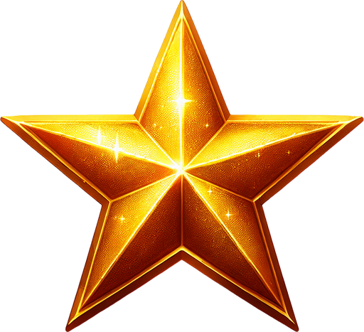 A golden star. Single Game Texture. In-Game asset. 2d. Blank background. High contrast. No shadows.