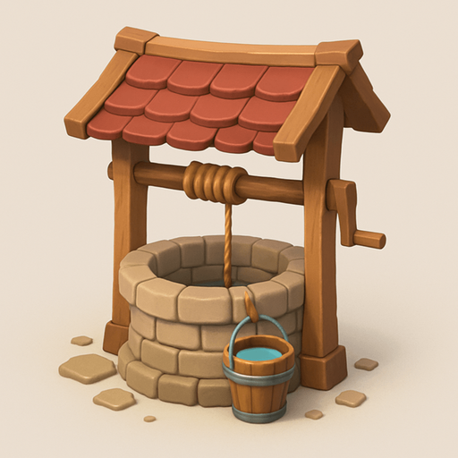Un pozo con una cubeta llena de agua.
In-Game asset.  No shadows