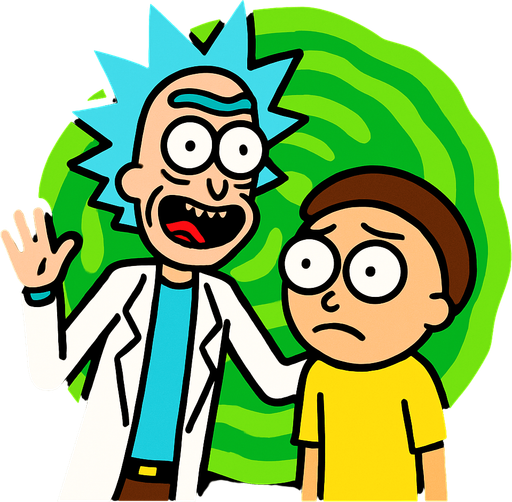 rick and morty.
In-Game asset.  2d.  High contrast.  No shadows