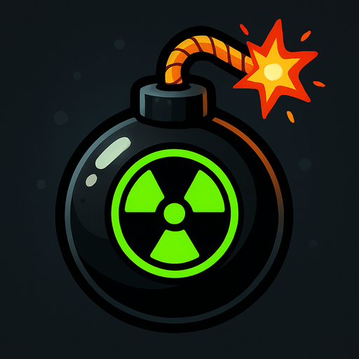 fitili ateşlenmiş parlak üzerinde yeşil tehlike işareti olan siyah bomba.
In-Game asset.  2d.  High contrast.  No shadows