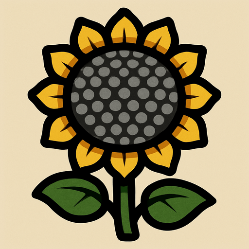 Sunflower, but no petals and gray pollen holder.
In-Game asset.  2d.  High contrast.  No shadows