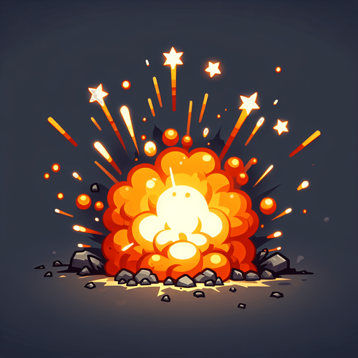 Explosion in 2d game.
Single Game Texture. In-Game asset. 2d. Blank background. High contrast. No shadows.
