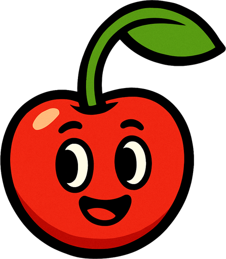 Cherry 
 with face.
In-Game asset.  2d.  High contrast.  No shadows