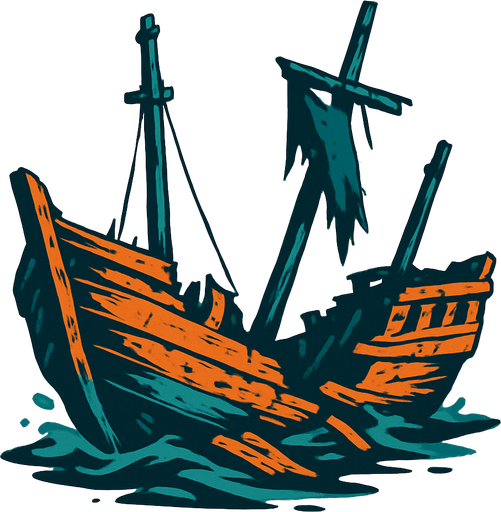 broken ship.
In-Game asset.  2d.  High contrast.  No shadows