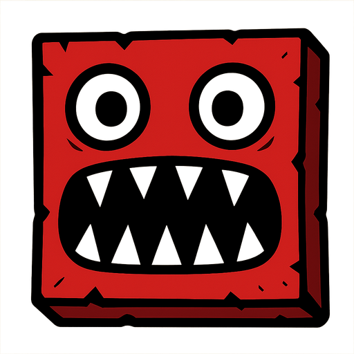 square re cube with 2 eyes and spike teeths inside

In-Game asset.  2d.  High contrast.  No shadows