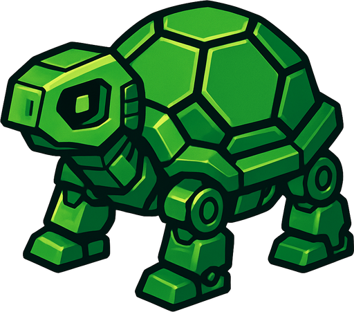 Tortuga robot verde.
In-Game asset.  2d.  High contrast.  No shadows