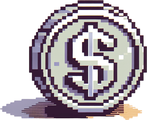 silver coin, $ sign on it, snes art.
Single Game Texture.  In-Game asset.  2d.  Blank background.  High contrast.  No shadows