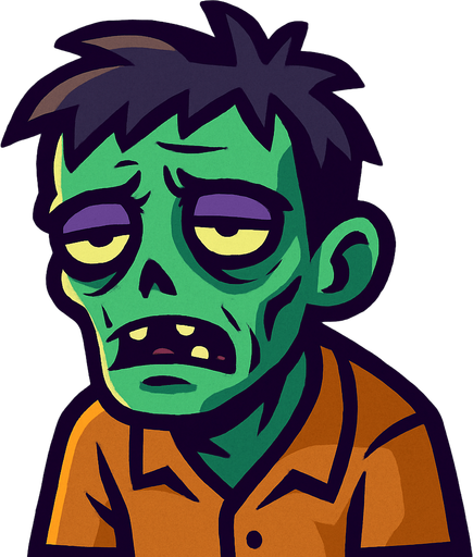 tired person that looks kinda like a zombie because they are so tired.
In-Game asset.  2d.  High contrast.  No shadows