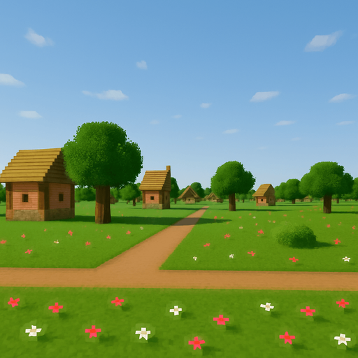 daha uzakta farklı evler ve ağaçlar