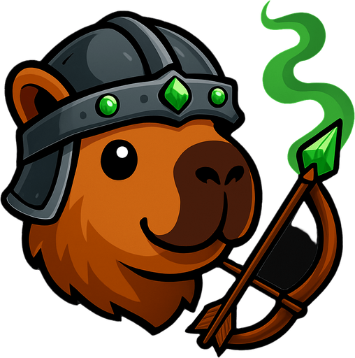 Elimina la resortera. Añadele un arco y una flecha con la punta verde que suelta un humo verde. Adorna el casco con piedras birllantes verdes.