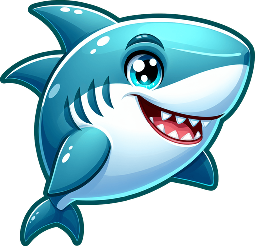 Friendly shark.
Single Game Texture.  In-Game asset.  2d.  Blank background.  High contrast.  No shadows