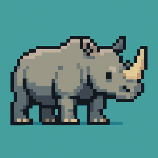 Pixel rhino.
In-Game asset.  2d.  High contrast.  No shadows