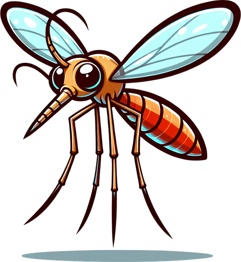 Cartoon mosquito. Seen from the front.
Single Game Texture. In-Game asset. 2d. Blank background. High contrast. No shadows.