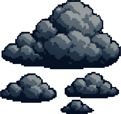 Grandes nubes grises , pixelart.
In-Game asset.  2d.  High contrast.  No shadows