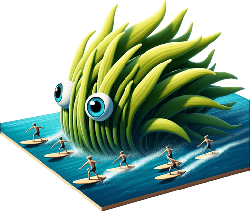 Seeweed with eyes.
Single Game Texture.  In-Game asset.  2d.  Blank background.  High contrast.  No shadows