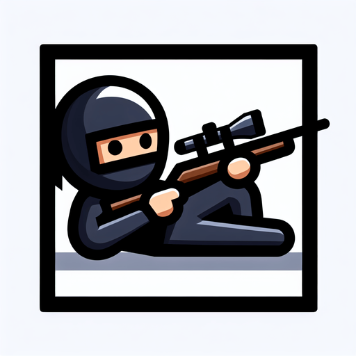 Ниндзя с винтовкой лежит.
Single Game Texture. In-Game asset. 2d. Blank background. High contrast. No shadows.