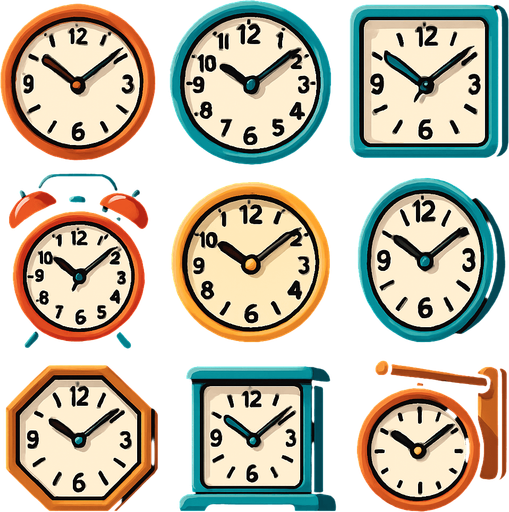 Pack of different clocks.
In-Game asset.  High contrast.  No shadows. 3D