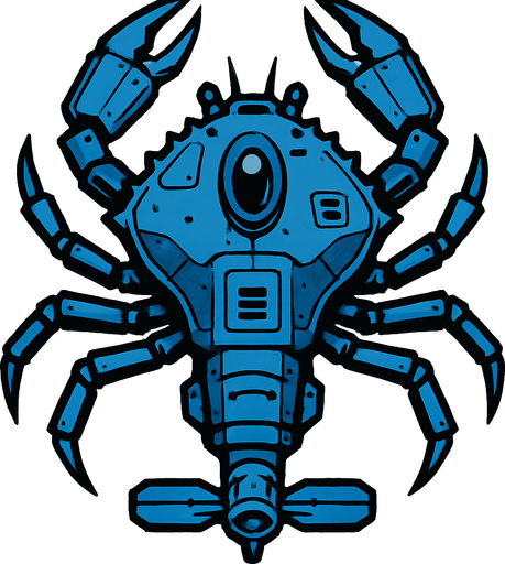 vertical top down blue king crab scifi submarine.
In-Game asset.  2d.  High contrast.  No shadows