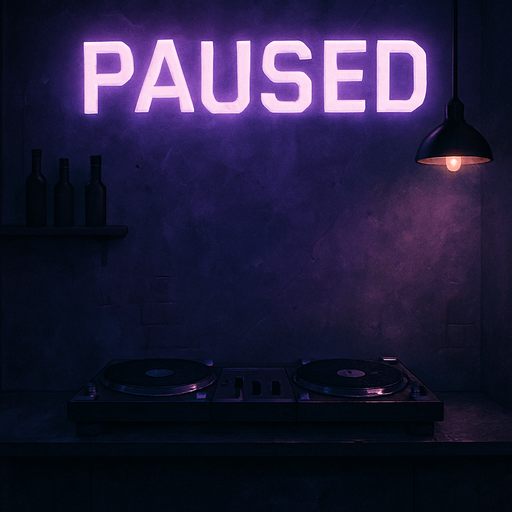 semi-realistic comic book style, moody neon lighting, lo-fi urban atmosphere, rich textures, cinematic framing, purple and blue tones, soft gradients, ambient reflections