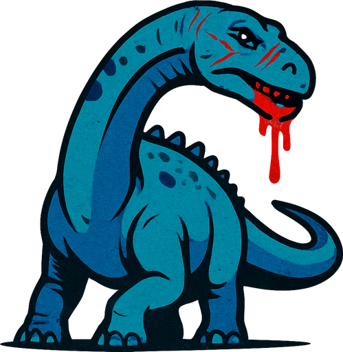 mavi bir Argentinosaurus, ağzında biraz kan ve yüzünde çizikler 
var.
In-Game asset.  2d.  High contrast.  No shadows