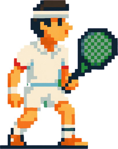 pixelart tennis player looking to the left.
In-Game asset.  2d.  High contrast.  No shadows