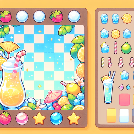 A  background gui element for an item in an ingame shop, in a light, lemonade and drinks inspired summer theme..
Single Game Texture. In-Game asset. 2d. Blank background. High contrast. No shadows.