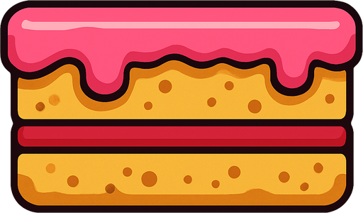 lateral view of a flat cake in rectangular platform shape for a platformer game.
In-Game asset.  2d.  High contrast.  No shadows