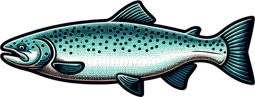 A swimming salmon.
Single Game Texture. In-Game asset. 2d. Blank background. High contrast. No shadows.
