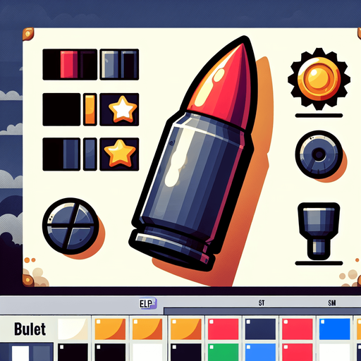 A cartoon bullet.
Single Game Texture.  In-Game asset.  2d.  Blank background.  High contrast.  No shadows