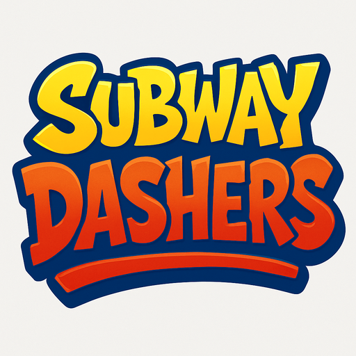 subway surfers style logo with text subway dashers.
In-Game asset.  2d.  High contrast.  No shadows