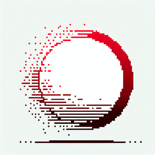 pixelated, dashed red circle.
white background, high contrast, shadowless