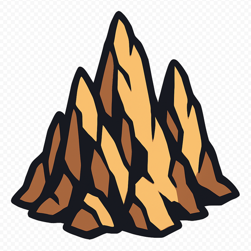 2D game asset, vector style, high contrast, flat colors, no shadows, a rocky outcrop or reef formation with multiple jagged peaks, suitable for a top-down game perspective, transparent background, PNG format..
In-Game asset.  2d.  High contrast.  No shadows