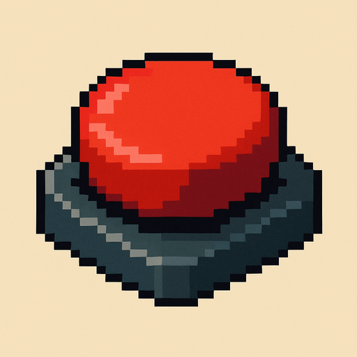 Botón presionado rojo 2D, pixel cartoon.