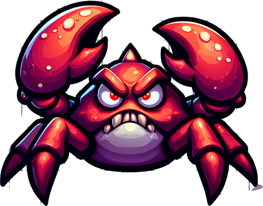 kötü yengeç.
Single Game Texture.  In-Game asset.  2d.  Blank background.  High contrast.  No shadows