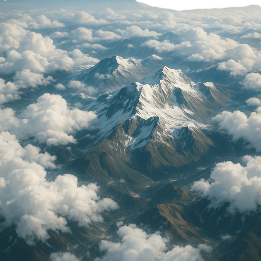 Fondo aéreo con nubes y montañas realista visto desde arriba