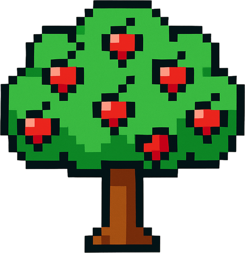 Apple tree 8 bit.
In-Game asset.  2d.  High contrast.  No shadows