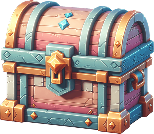 сундук с сокровищами с видом спереди, постэльные цвета.
Single Game Texture.  In-Game asset.  2d.  Blank background.  High contrast.  No shadows